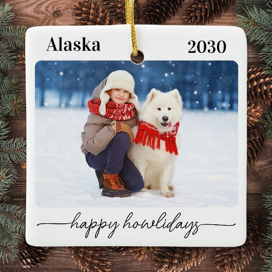 Pet Christmas Happy Howlidays Moderne hondenfoto Keramisch Ornament