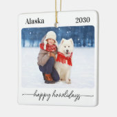 Pet Christmas Happy Howlidays Moderne hondenfoto Keramisch Ornament (Links)