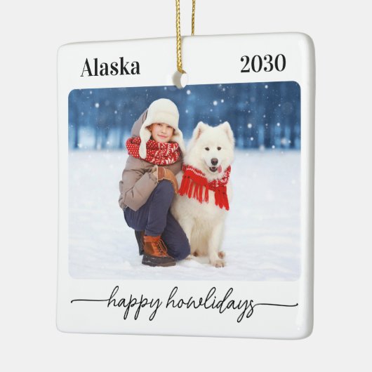 Pet Christmas Happy Howlidays Moderne hondenfoto Keramisch Ornament (Links)