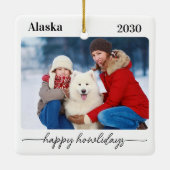 Pet Christmas Happy Howlidays Moderne hondenfoto Keramisch Ornament (Achterkant)