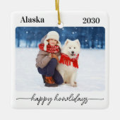 Pet Christmas Happy Howlidays Moderne hondenfoto Keramisch Ornament (Voorkant)