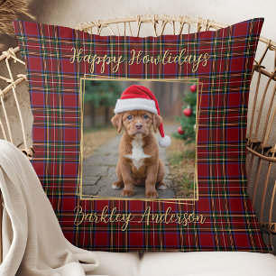 Pet Christmas Plaid Gold Gepersonaliseerde 2 Hond  Kussen