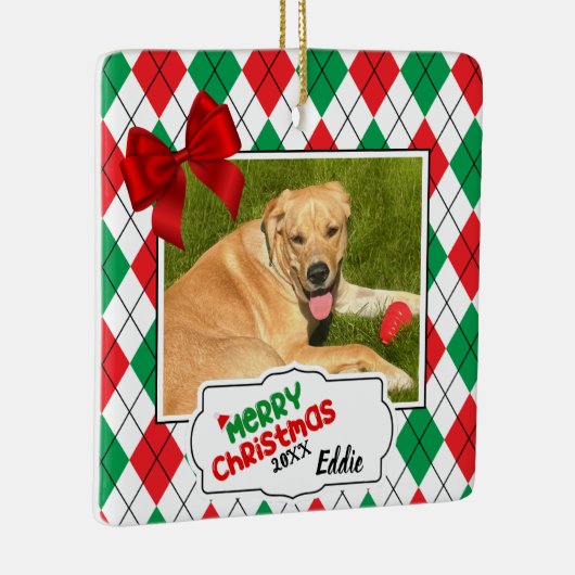 Pet Christmas Tree Ornament - Argyle en bogen. (Rechts)