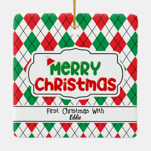 Pet Christmas Tree Ornament - Argyle en bogen. (Achterkant)