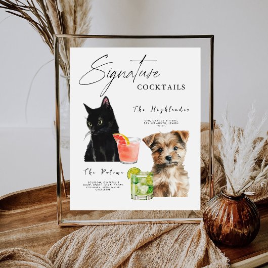 Pet Cocktail Kat en Hond Drinken Menu Trouwbord Reclamebord Met Voetstuk