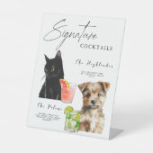 Pet Cocktail Kat en Hond Drinken Menu Trouwbord Reclamebord Met Voetstuk (Voorkant)