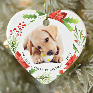 Pet Custom 2 Dog Photo Heart met kerstmis Keramisch Ornament