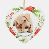 Pet Custom 2 Dog Photo Heart met kerstmis Keramisch Ornament (Achterkant)