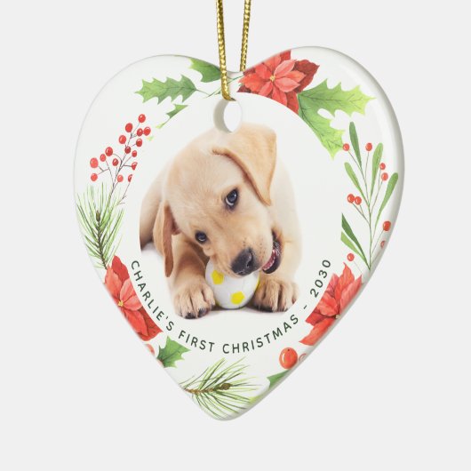 Pet Custom 2 Dog Photo Heart met kerstmis Keramisch Ornament (Links)