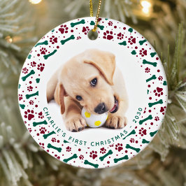 Pet Custom 2 Dog Photo Paw Prins Bot-Kerstmis Keramisch Ornament