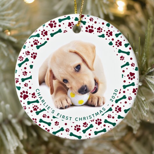 Pet Custom 2 Dog Photo Paw Prins Bot-Kerstmis Keramisch Ornament