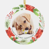 Pet Custom 2 Dog Photo Poinsettia Wreater Kerstmis Keramisch Ornament (Voorkant)