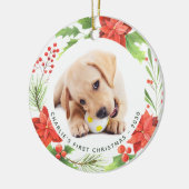 Pet Custom 2 Dog Photo Poinsettia Wreater Kerstmis Keramisch Ornament (Links)