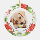 Pet Custom 2 Dog Photo Poinsettia Wreater Kerstmis Keramisch Ornament (Achterkant)