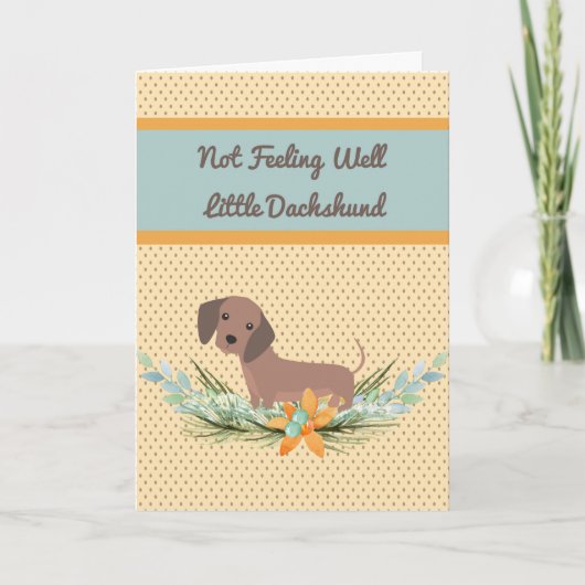 Pet Dachshund Get Well Kaart Polka Dots & Flowers (Voorkant)
