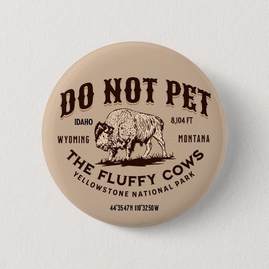 Pet de Fluffy Koeien Yellowstone Bison Funny niet Ronde Button 5,7 Cm (Voorkant)
