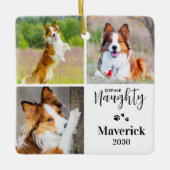 Pet Definieer Ondeugende Hond Foto Collage Kerstmi Keramisch Ornament (Voorkant)