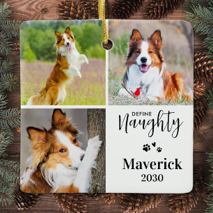 Pet Definieer Ondeugende Hond Foto Collage Kerstmi Keramisch Ornament