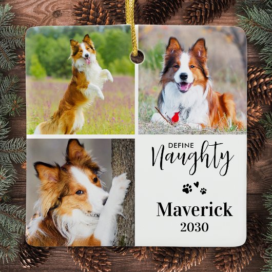 Pet Definieer Ondeugende Hond Foto Collage Kerstmi Keramisch Ornament