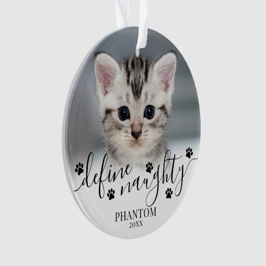 Pet Definieer Ondeugende Kat Foto Kerstmis Ornament (voorkant)