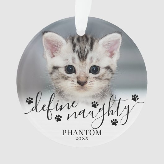 Pet Definieer Ondeugende Kat Foto Kerstmis Ornament (voorkant)