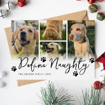 Pet Definieer ondeugende Multi Photo Christmas Feestdagenkaart<br><div class="desc">Neem dit jaar de tijd om een grappige kerstkaart voor het gezin te creëer. Met een minimalistische witte achtergrond, het humoristische gezegde 'Definieer ondeugend', pootafdrukken, een 4-foto sjabloon waarmee u de labrador foto's kunt vervangen door uw eigen speciale herinneringen, uw familienaam en het jaar. Er is ook een bericht dat...</div>