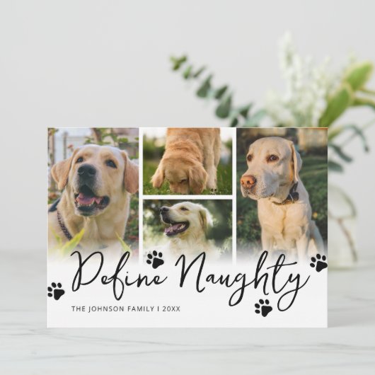 Pet Definieer ondeugende Multi Photo Christmas Feestdagenkaart (Staand voorkant)