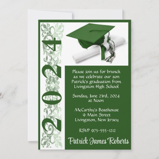 Pet & Diploma 5x7 Groen en Wit Afstuderen Kaart (Voorkant)
