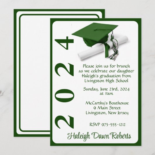 Pet & Diploma 5x7 Groen & Wit Afstuderen Kaart (Voorkant / Achterkant)