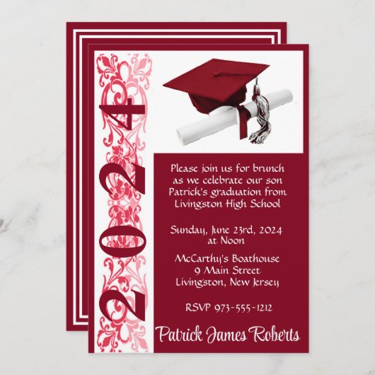 Pet & Diploma 5x7 Kardinaal Rood Afstuderen Kaart (Voorkant / Achterkant)