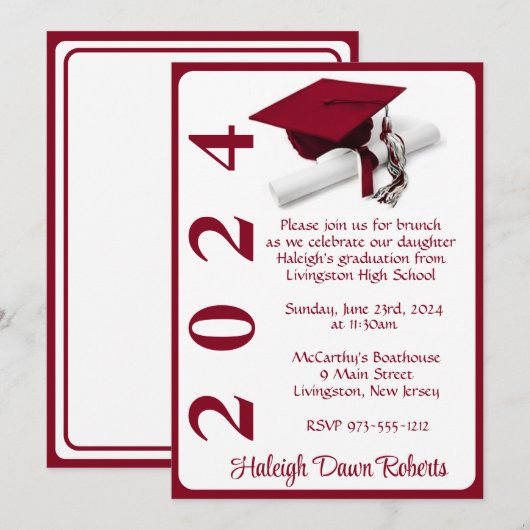 Pet & Diploma 5x7 Kardinaal Rood Afstuderen Kaart (Voorkant / Achterkant)