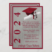 Pet & Diploma 5x7 Kardinaal Rood/Zilver Afstuderen Kaart (Voorkant / Achterkant)