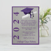 Pet & Diploma 5x7 Paarse en Zilveren Afstuderen Kaart (Staand voorkant)