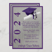 Pet & Diploma 5x7 Paarse en Zilveren Afstuderen Kaart (Voorkant / Achterkant)