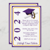 Pet & Diploma 5x7 Paarse & Gouden Afstuderen Kaart (Voorkant / Achterkant)