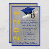 Pet & Diploma 5x7 Royal Blue en Gold Afstuderen Kaart (Voorkant / Achterkant)