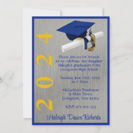 Pet & Diploma 5x7 Royal Blue en Gold Afstuderen Kaart