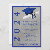 Pet & Diploma 5x7 Royal Blue en Silver Afstuderen Kaart (Voorkant)