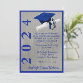Pet & Diploma 5x7 Royal Blue en Silver Afstuderen Kaart (Staand voorkant)
