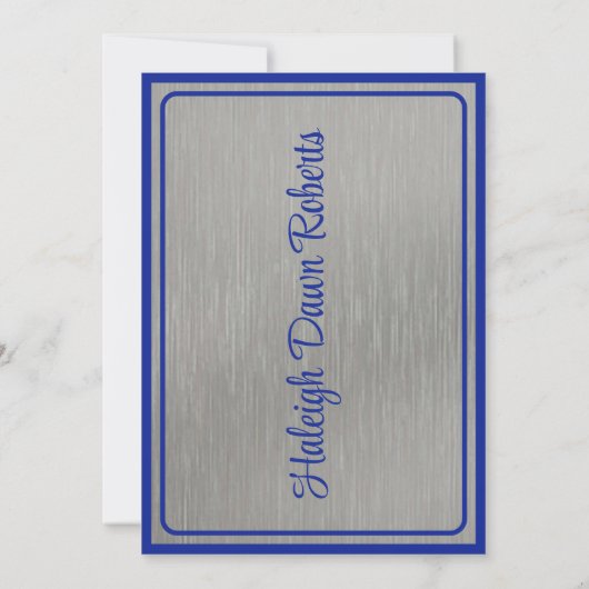 Pet & Diploma 5x7 Royal Blue en Silver Afstuderen Kaart (Achterkant)