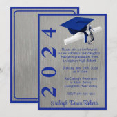Pet & Diploma 5x7 Royal Blue en Silver Afstuderen Kaart (Voorkant / Achterkant)