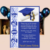 Pet & Diploma 5x7 Royal Blue & Gold Afstuderen Kaart