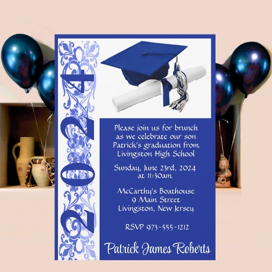Pet & Diploma 5x7 Royal Blue & White Afstuderen Kaart