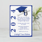Pet & Diploma 5x7 Royal Blue & White Afstuderen Kaart (Staand voorkant)