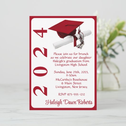 Pet & Diploma 5x7 Scarlet Rood Afstuderen Kaart (Staand voorkant)
