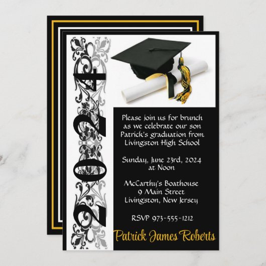 Pet & Diploma 5x7 Zwart & Goud Afstuderen Kaart (Voorkant / Achterkant)