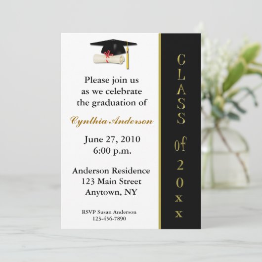 Pet Diploma Black Gold Afstuderen Uitnodiging (Staand voorkant)