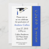 Pet Diploma Blue Gold Afstuderen Uitnodiging (Voorkant)