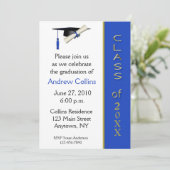 Pet Diploma Blue Gold Afstuderen Uitnodiging (Staand voorkant)