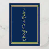 Pet, Diploma en sterren, donkerblauw en goudblauw Folie Uitnodiging (Achterkant)